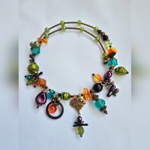 Vintage Treska Bohemian Upcycle style collar ring decorated Necklace